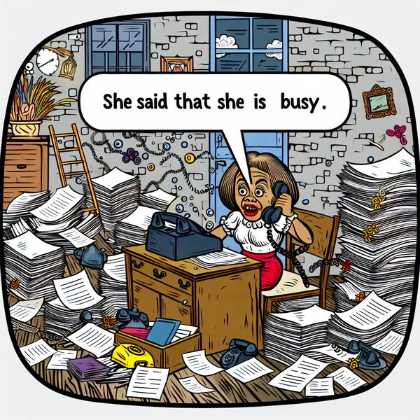 Drukke kantooromgeving in Marten Toonder stijl Cartoon scene in Marten Toonder style of a busy office with an expressive woman at a cluttered desk.