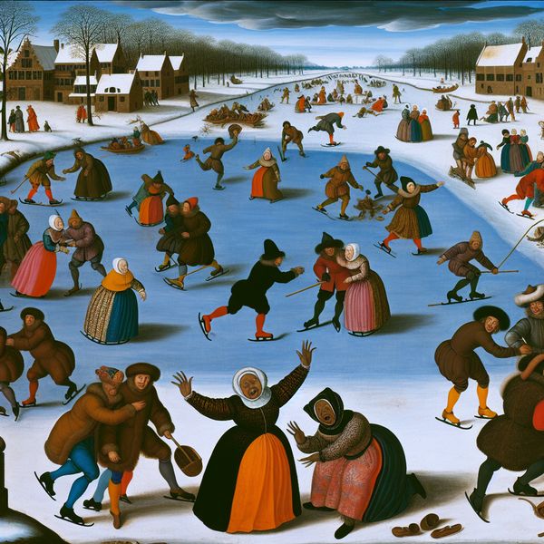 Drukke Winterijsbaan in Avercamp Stijl levend winterlandschap in Hendrick Avercamp-stijl met drukke ijsbaan