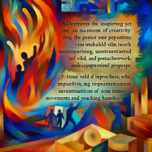 Abstracte uitdrukking van een creatieve proces met dynamische penseelstreken en felle kleuren, geïnspireerd door Willem de Kooning.