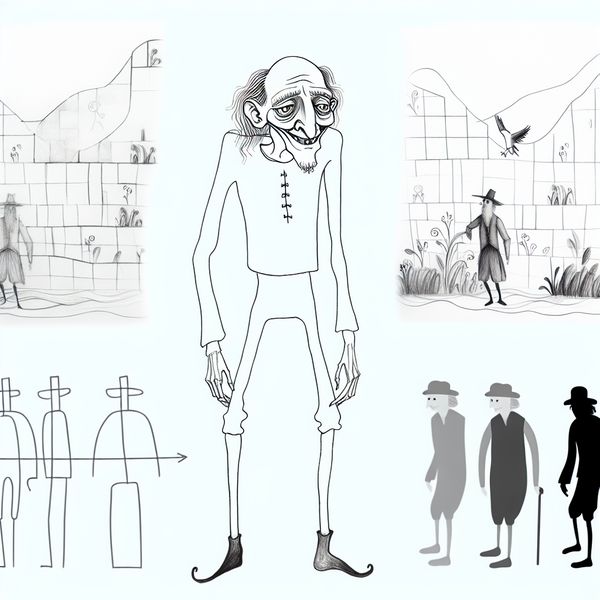 Illustratie mager persoon - betekenis 'dun met weinig vet op het lichaam' Grappige cartoon van een extreem dun persoon met lange armen en benen, weinig lichaamsvet en loszittende kleding