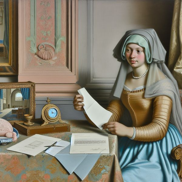 Een elegante scène met een persoon die een formele brief ontvangt in een sfeervol verlichte kamer.