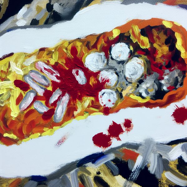 Etterende wond met ontsteking - abstracte weergave van zweren en infectie Abstract schilderij van een etterende wond met ontsteking en pus, geïnspireerd op Willem de Kooning