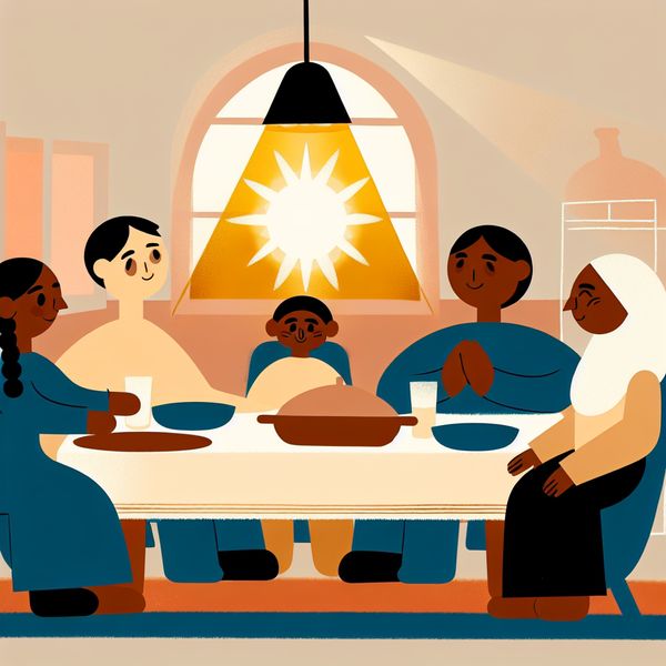 Familie is het belangrijkste - minimalistische illustratie voor taalonderwijs Minimalistische illustratie van een gezellig familiediner met warme sfeer, symboliserend dat familie het belangrijkste is