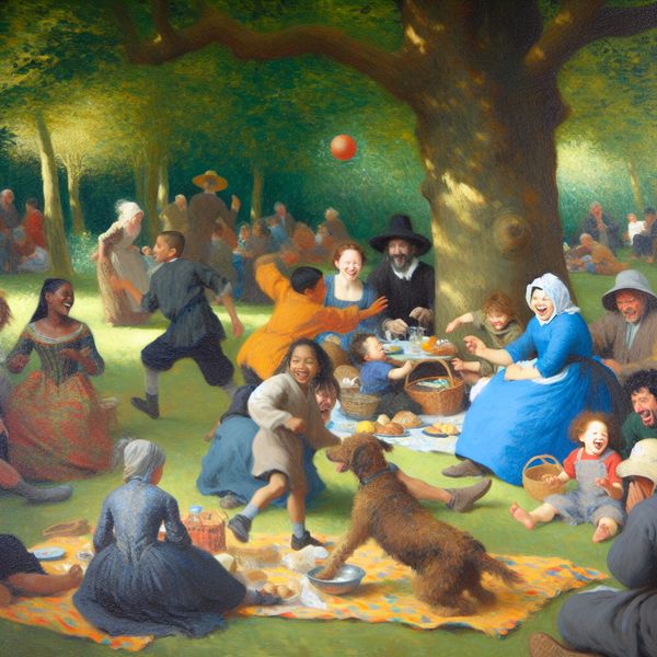 Familiebijeenkomst in het park tijdens de zomer Een levendige zomerse bijeenkomst van een familie in een groen park met spelende kinderen en lachende volwassenen onder een grote boom.