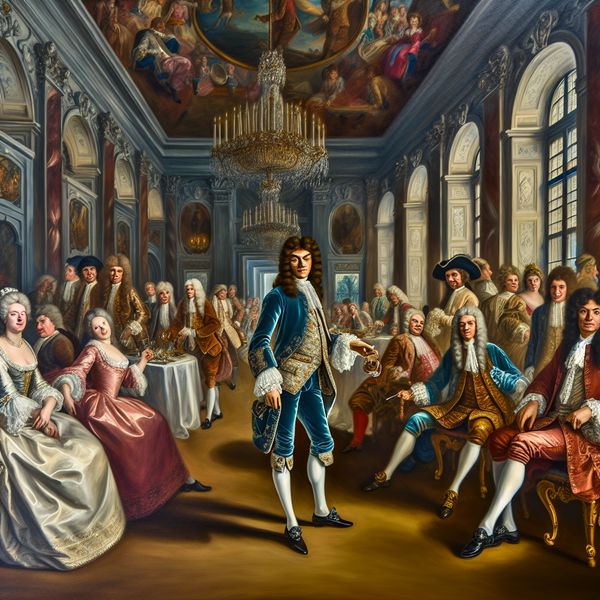 Feest van de Jonkeren in Adellijke Kasteelstijl Een jonge nobelman in een weelderig kasteelinterieur tijdens een feestelijke bijeenkomst