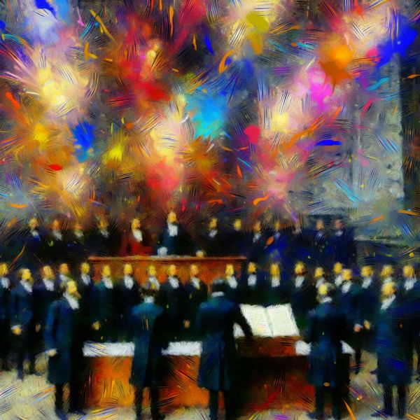 Formeel taalgebruik: collectieve verklaring in abstracte stijl Abstract expressionistische voorstelling van een formele groep die een officiële verklaring ondertekent met de tekst 'Wij, de ondergetekenden'