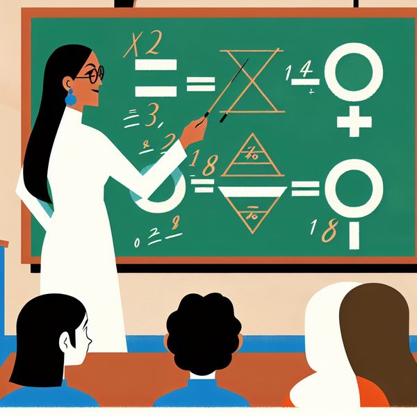 Gedetailleerde uitleg wiskundeprobleem - Minimalistische illustratie voor taal- en rekenonderwijs Minimalistische illustratie van een leraar die een wiskundeprobleem gedetailleerd uitlegt op een schoolbord, in de stijl van Dick Bruna