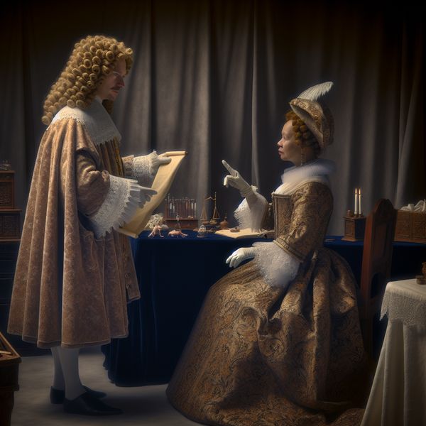 Gehoorzamen in de 17e eeuw: patiënt volgt medisch advies op volgens historische schilderstijl 17e-eeuwse Nederlandse scène waarin een patiënt gehoorzaam medisch advies opvolgt van een dokter in een elegant interieur met zachte verlichting