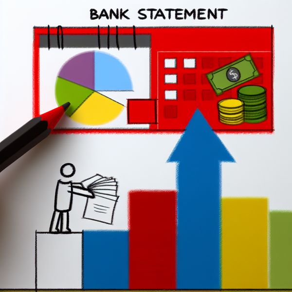 Minimalistische illustratie van een vrolijke bankafschrift met een opwaartse pijl die een gestegen saldo aangeeft, met een kalender op de 25e en een blij cartoonfiguurtje met een loonstrookje