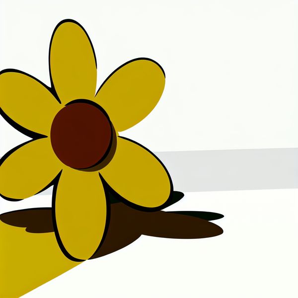 Minimalistische illustratie van een grote gele zonnebloem met dikke zwarte lijnen, geïnspireerd op Dick Bruna, ter illustratie van de kleur geel