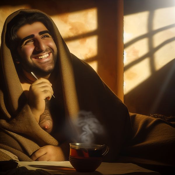 Gezellige binnen scene met persoon met lichte koorts en boek Persoon die geniet van een boek terwijl ze onder een warme deken liggen in een zacht verlichte kamer, met een lichte blos op hun wangen door koorts.