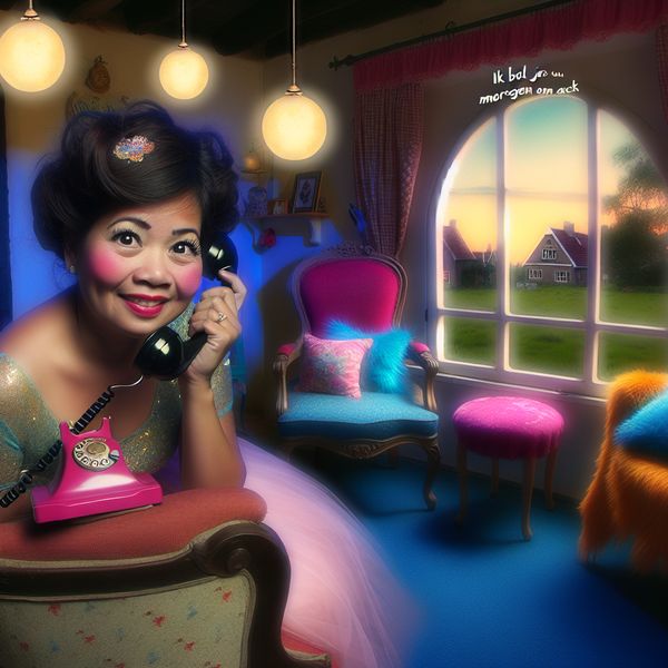 Gezellige vintage woonkamer met telefoongesprek Een gezellige vintage woonkamer met iemand die een ouderwetse telefoontoestel vasthoudt.