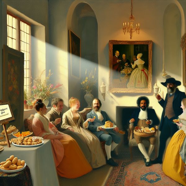 Groep vrienden die genieten van een feest in een sfeervolle kamer, met elegant versierde details.