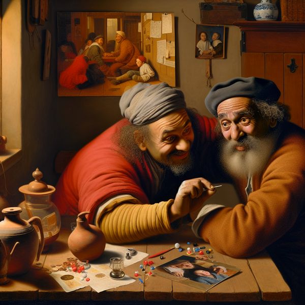 Twee hechte vrienden delen een warm moment in een gezellige Nederlandse huiskamer, omringd door persoonlijke herinneringen en een sfeer van vertrouwen en genegenheid