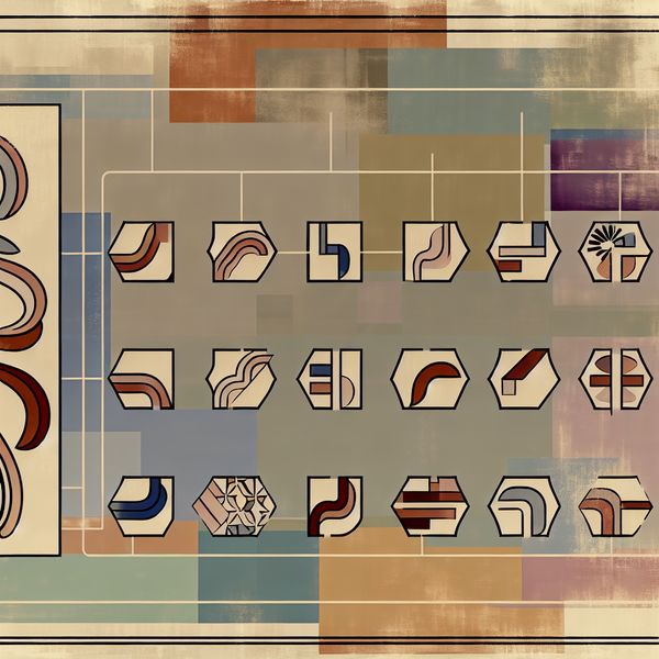 Hersenletsel Soorten - Innovatieve Illustratie Abstracte geometrische vormen die verschillende soorten hersenletsel vertegenwoordigen in een retro-futuristische stijl.