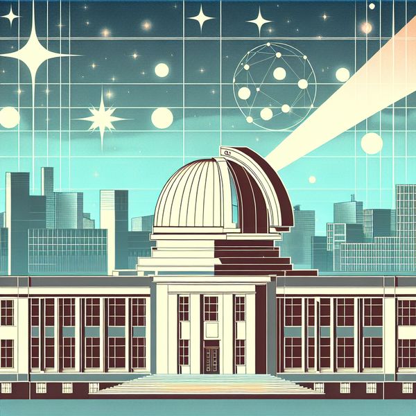 Historisch Observatorium in Retro-Futuristische Stijl Retro-futuristische illustratie van een historisch gebouw met observatorium