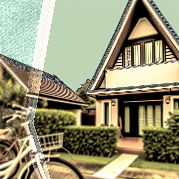 Close-up van een prachtig huis met een driehoekig dak en een fiets die tegen de muur leunt