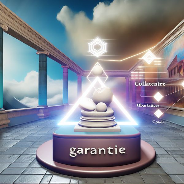 Hyper-realistische kunst met garantie thema Hyper-realistische afbeelding van een klassieke sculptuur in een surrealistische architectonische omgeving, met een symbolische betekenis van garantie.