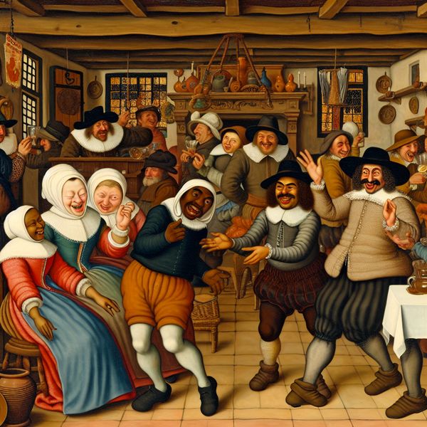 Informele begroetingen in een Nederlandse herberg Groep vrienden verwelkomt elkaar in een gezellige Nederlandse herberg, met uitdrukkingen van vreugde en enthousiasme.