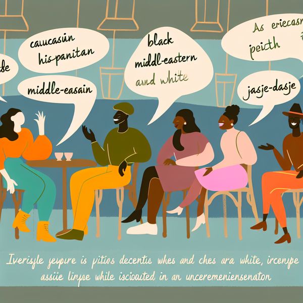 Illustratie van een informele bijeenkomst in een café waar mensen lachen en met elkaar praten, weergegeven in heldere kleuren met een kinderlijke stijl.