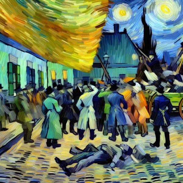 Invloedrijke Historische Scène in Van Gogh Stijl Historische scène in de stijl van Vincent van Gogh met invloedrijke figuren