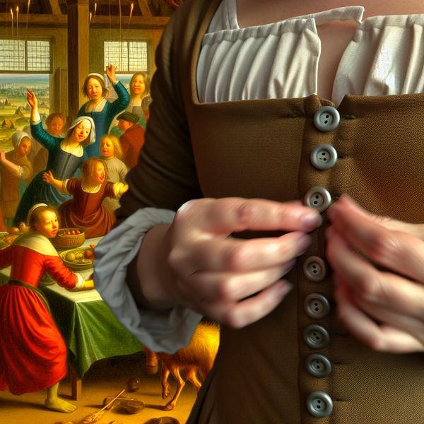 Levendige Jan Steen-stijl Blouse Dichtknopen Scène Jan Steen-stijl schilderij van een persoon die een blouse dichtknoopt in een levendige kamer