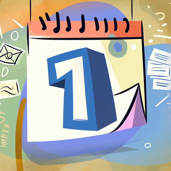 Vrolijke kalenderillustratie van de eerste dag van de maand Een vrolijke illustratie van een kalender met de grote, vetgedrukte nummer '1' op een felgekleurde muur, omgeven door tekeningen van rekeningen en enveloppen.