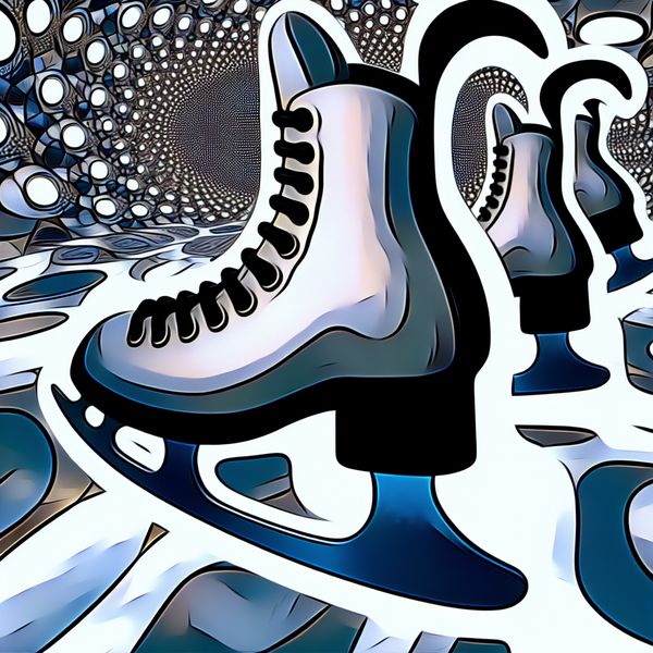 Kikkerbil Schaatsen op Ijzig Oppervlak Abstracte weergave van schaatsen met unieke kikkerbilvorm op een ijzige ondergrond