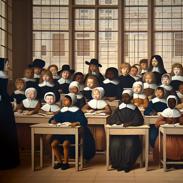 Klaslokaal met diverse kinderen die zinnen herhalen Kinderen van verschillende achtergronden die aandachtig zinnen herhalen in een klaslokaal met een vriendelijke leraar aan de voorkant.