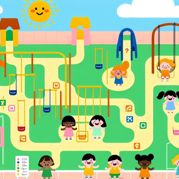 Klein Plattegrondje van de Spe playground Illustratie van een kindvriendelijke speeltuin met een klein plattegrondje en spelende kinderen