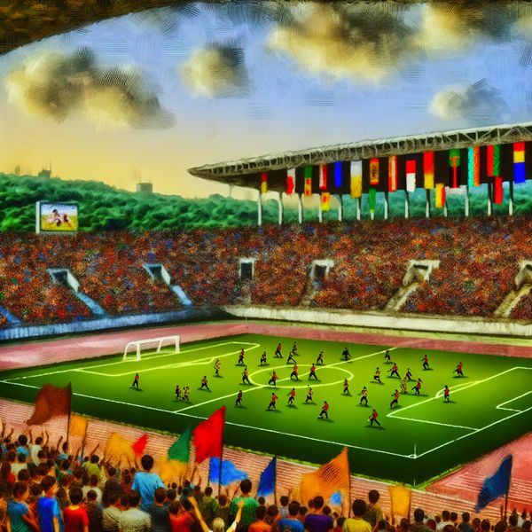 Een klein sportstadion vol opgewonden jonge toeschouwers tijdens een jeugdtournooi.