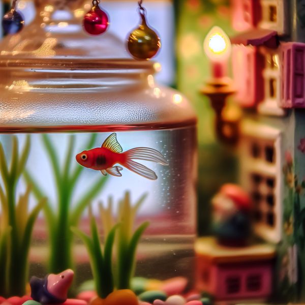 Schattig klein visje in een aquarium Een klein, vrolijk visje zwemt in een sfeervol aquarium vol kleurrijke planten.