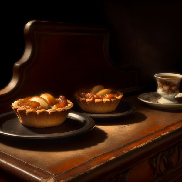 Kleine Appeltaartjes voor Tussenuit Een prachtig gepresenteerde afbeelding van twee kleine appeltaartjes op een rustieke houten tafel.