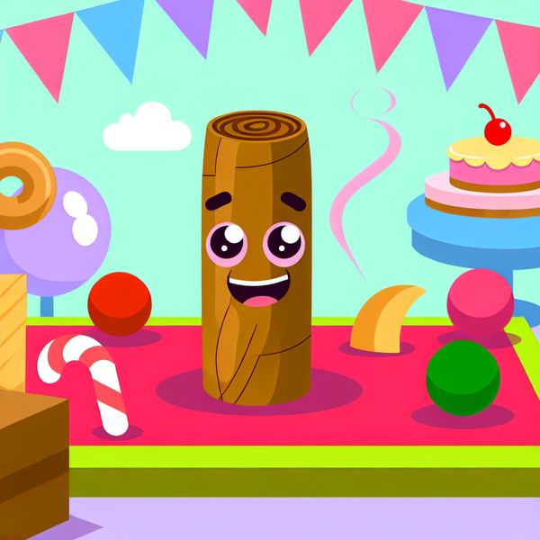 Kleine schattige sigaar in een feestelijke sfeer Schattige cartoonachtige kleine sigaar met een glimlach, omringd door snoepjes en desserts in een feestelijke sfeer.