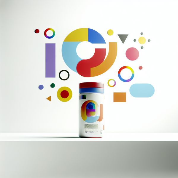 Kleurrijk Minimalistisch Logo voor Productverpakking Minimalistisch logo op productverpakking met abstracte vormen en kleurrijke simbollen in een moderne omgeving