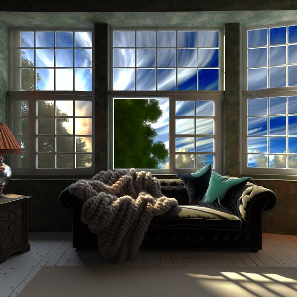 Een knusse woonkamer met een uitnodigende sfeer, ingericht met een comfortabele bank en pluche kussens.