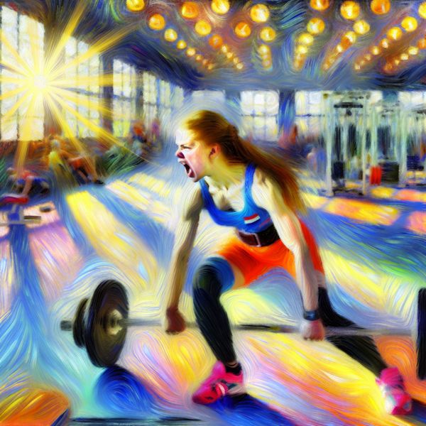 Krachttraining in de sportschool: Focus op herstel en gezondheid Jonge persoon tilt gewichten in een levendige sportschool, vastleggend op hun vastberadenheid om kracht op te bouwen na herstel.