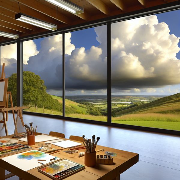 Kunstenaarsatelier voor studenten in een serene omgeving Een inspirerende kunstenaarsatelier met kunstbenodigdheden en natuurlijke verlichting.