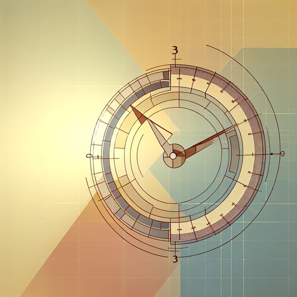 Kwart over twee - analoge kloktijd leren in geometrische retro-stijl Retro-futuristische klokillustratie met analoge wijzerplaat die kwart over twee aangeeft, ontworpen in geometrische stijl
