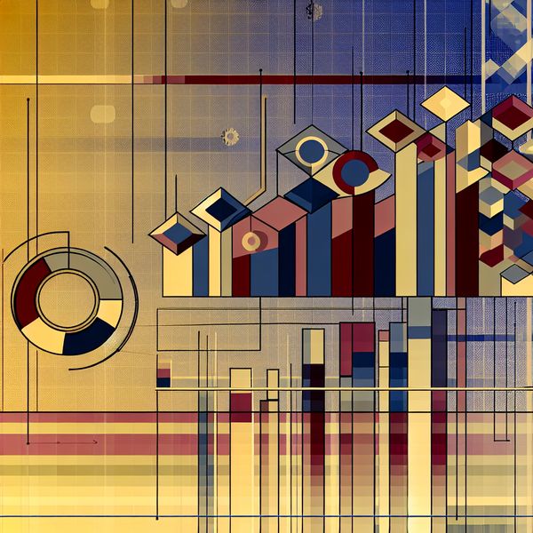 Infographic met kleurrijke geometrische vormen die verschillende leeftijdsgroepen vertegenwoordigen, met retro-futuristische elementen.