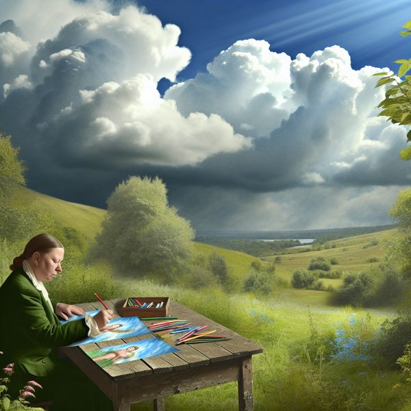 Leraar Corrigeert Studentenwerk in Natuur Een leraar die buitenshuis de schriftelijke werken van studenten corrigeert, omringd door groene natuur.