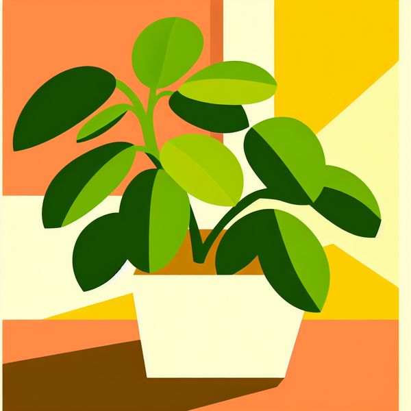 Levendige plant illustratie voor taalonderwijs - bestaan en levenskracht Minimalistische illustratie van een levendige groene plant in een witte pot, badend in zonlicht, symbool voor 'in leven zijn'