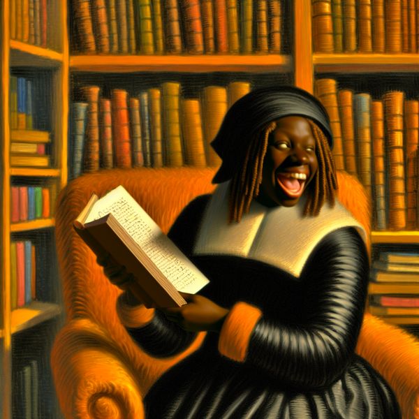 Levendig Lezen in de Stijl van Frans Hals Persoon verdiept zich in een boek in een warm verlichte kamer in de stijl van Frans Hals