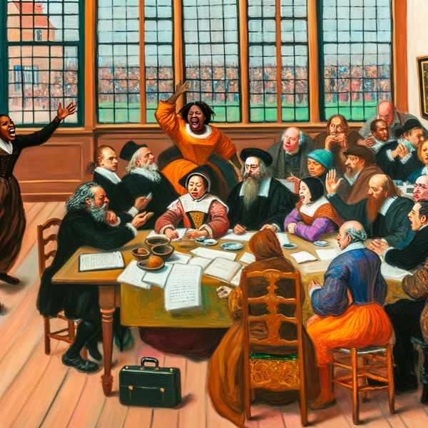 Een levendige bijeenkomst in een heldere kamer met diverse mensen die enthousiast praten en gebaren maken.