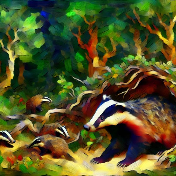 Vrolijke das in een levendig bos Levende das komt nieuwsgierig uit zijn burcht tevoorschijn in een kleurrijk bos.