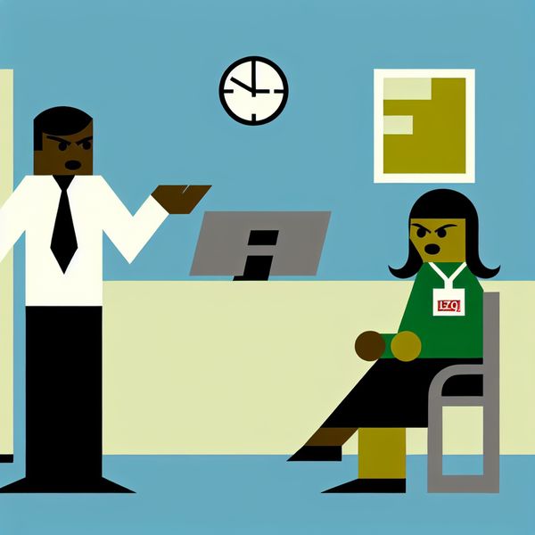 Mansplaining in een Vergaderruimte in Dick Bruna Stijl Een man legt zelfverzekerd iets uit aan een vrouw met een werkbadge in een vergaderruimte.