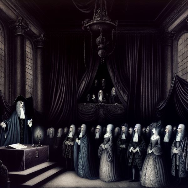 Verouderd taalgebruik: ambtenaar gebruikt 'mevrouwen' in formele setting Formele ambtelijke ceremonie uit de 19e eeuw waarin een ambtenaar het verouderde meervoud 'mevrouwen' gebruikt tegenover een groep elegante dames
