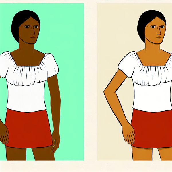 Minimalistische illustratie van een vrouw in een kort wit topje met korte mouwen, ontworpen in de stijl van Dick Bruna