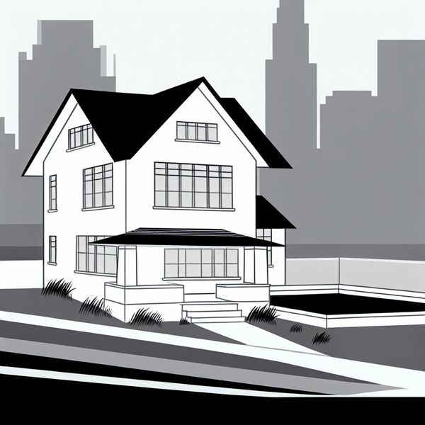 Minimalistische Huisillustratie in Dick Bruna Stijl Minimalistische illustratie van een huis in Dick Bruna stijl aan de rand van de stad