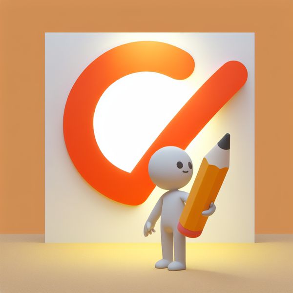 Minimalistische Illustratie van Een Correctiesymbool Een minimalistische illustratie van een opgeluchte persoon met een grote potlood voor een feloranje correctiesymbool, wat het idee van het rechtzetten van een fout uitdrukt.